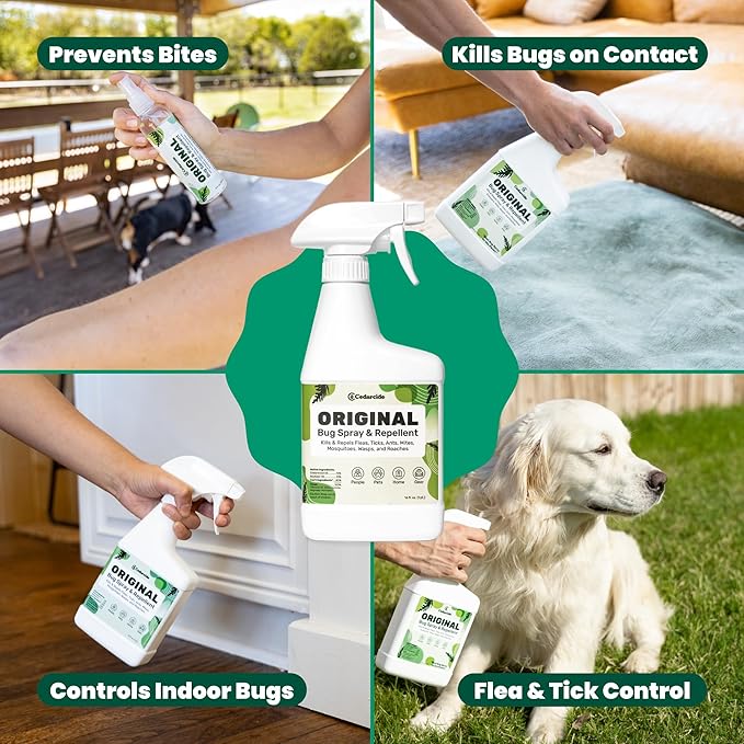 Cedarcide Original Bug Spray | Repel & Kill Fleas, Ticks, Mosquitoes, Mites, Ants & Chiggers | for use on People, Pets & Home | Natural Cedar Oil | Eco-Friendly | Pint (16 Oz.)