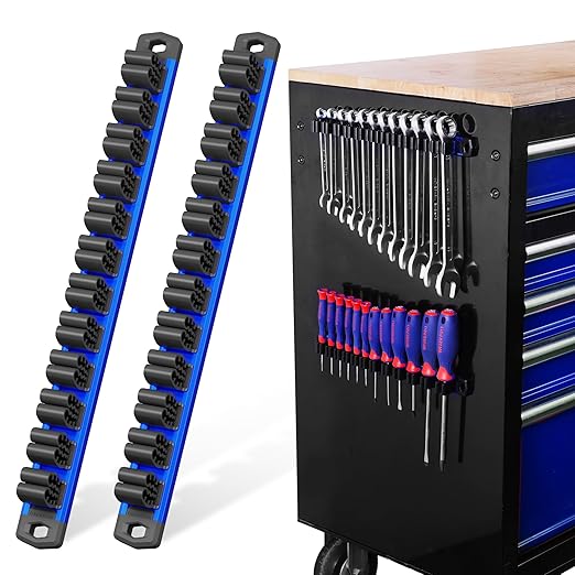 WORKPRO 2-Pack Magnetic Screwdriver Organizer and Wrench Organizer Set, Aluminum Rail Magnetic Tool Organizers, Tool Holder, Tool Box Organizers, 24-Slot Screwdriver & Wrench Holder (Tools Excluded)