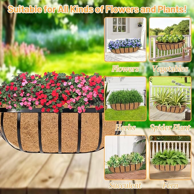 4 Pack 24 Inch Trough Coconut Liners for Planters- Natural Coco Liner Window Box Liners Replacement, Coconut Fiber Planter Liner for Outdoor Flower Planters, Deck Railings, Fence and Balcony