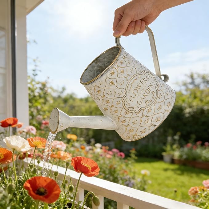 Vintage Metal Watering Can with Handle Rustic Farmhouse Watering Can Flower Pot Distressed Decorative Planter Retro Gardening Flower Bucket for Home Indoor Outdoor Garden Balcony Courtyard