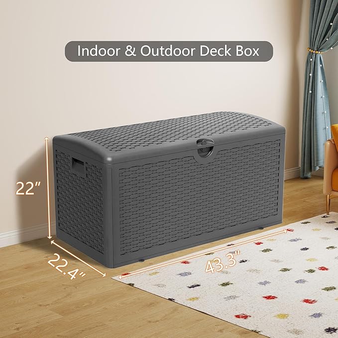 80 Gallon Resin Deck Box, Waterproof Outdoor Storage Bin for Patio, Poolside, and Garden, Lockable & UV-Resistant, Black
