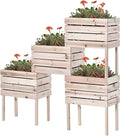 Outsunny 4PCS Raised Garden Bed with Legs, Wooden Elevated Planter Box Kit with Bed Liner, DIY Shape, for Flowers Vegetables Backyard Patio Balcony, 110lb Capacity