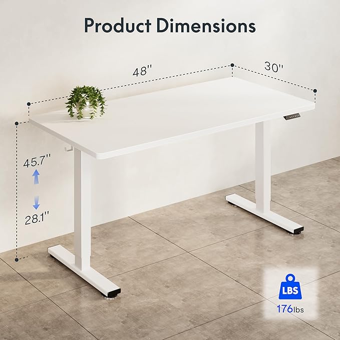 FLEXISPOT Electric Adjustable Workbench, 48x30 Inches Ergonomic Worktable with Drawer for Garage, Workshop, Office and Home, Spacious Desktop for Woodworking Sewing and Crafts, White, 3 Packages