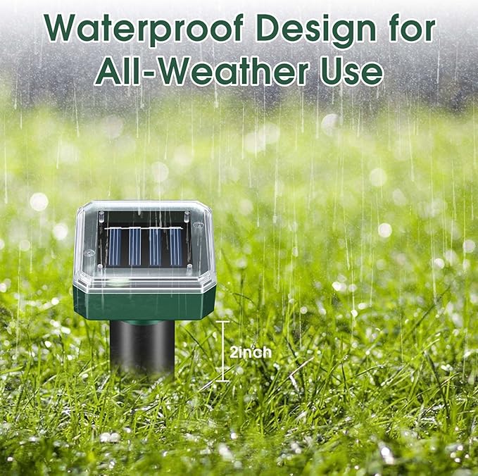 Mole Repellent Solar Powered, Ultrasonic Repeller, Waterproof Sonic Spikes Gopher Vole Groundhog Snake Chipmunk Mole Deterrent Get Rid of Moles in Your Yard (4pack)