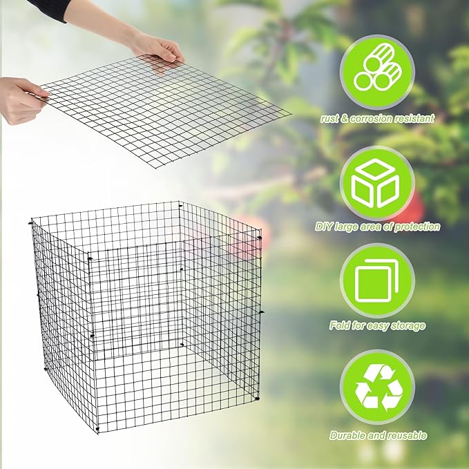Zubebe 14 Pack Small Wire Plant Protectors Square Plant Protectors from Animals Mesh Cage Chicken Wire Cloche for Shrubs and Vegetables with Ground Stakes and Nylon Ties (12 x 12 Inch)