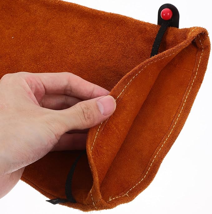 VICASKY Puncture Resistant Long Gardening Gloves with Leather Palm and Brown Cowhide Sleeve, Size L, Thorn Protection for Rose Pruning and Yard Work