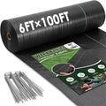 HongWay 6FT x 100FT Weed Barrier Landscape Fabric, Weed Control Weed Blocker Fabric Heavy Duty with 40 U-Shaped Stakes, Ground Garden Bed Cover Woven Geotextile Fabric for Underlayment, Driveway