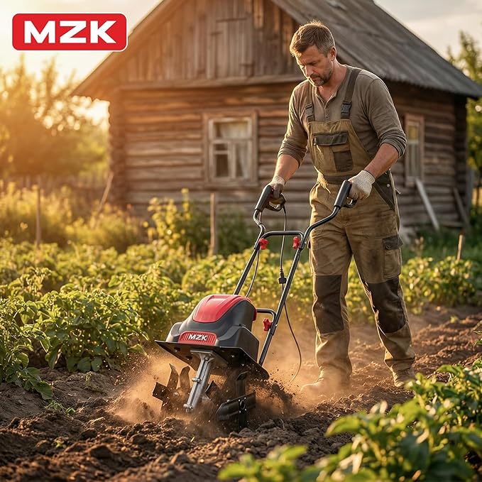 MZK 12-Inch 10.5 Amp Corded Electric Tiller/Cultivator for Gardening, 8-inch tillling Depth, Powerful and Lightweight Tiller, Electric Garden Rototiller for Lawn/Yard/Garden Soil Digging,TC12A03