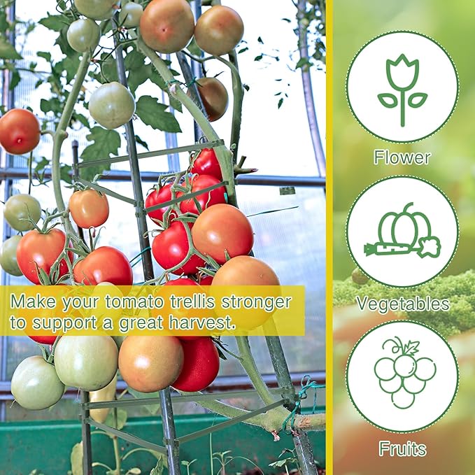 Geelin 200pcs Stake Arms for Tomato Cage Expandable Trellis Connectors for Tomato Cage Attach Plant Stakes Climbing Plants Garden Plants Vegetables (11.81in×0.63in)