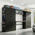 FLEXIMOUNTS Modular Garage Storage Cabinet System, All-in-One Garage Cabinet Set with Workbench & Pegboard, Full 8-Door Enclosed Heavy Duty Steel Tool Organization System, Black, FLEXIMOD Series
