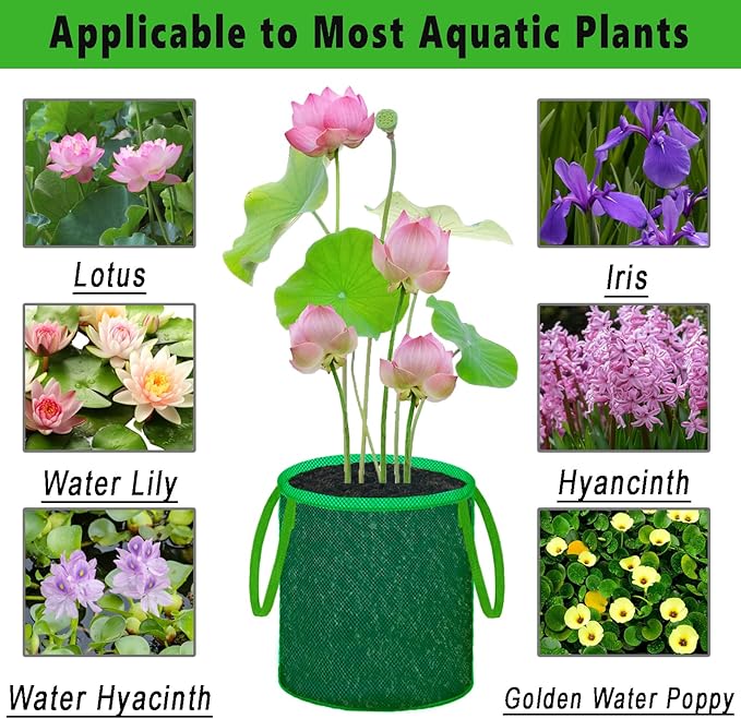 Pond Planting Bags with Handles, Aquatic Pond Lily Planter Reusable Water Gardens Plant Mesh Pots Green Round Pond Plant Basket for Aquatic, Marsh, Bog, Garden, Terrestrial Plants (6 Pcs)