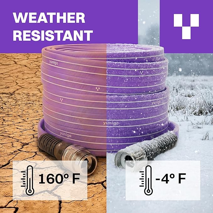 SERENITY 50ft Flat-to-Round Purple Garden Hose – Lightweight, No-Kink, Abrasion-Resistant TPV Hose with Durable Aluminum Fittings, Spray Nozzle & Hose Mender, Ideal for Home & Garden Watering