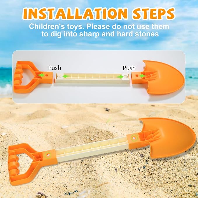 20” Long Sand Beach Shovels for Kids Heavy Duty Plastic Summer Sand Scoops Spades Toy Sandbox Garden Snow Digging Play Gift Set Party Bundle 2 Pack Orange