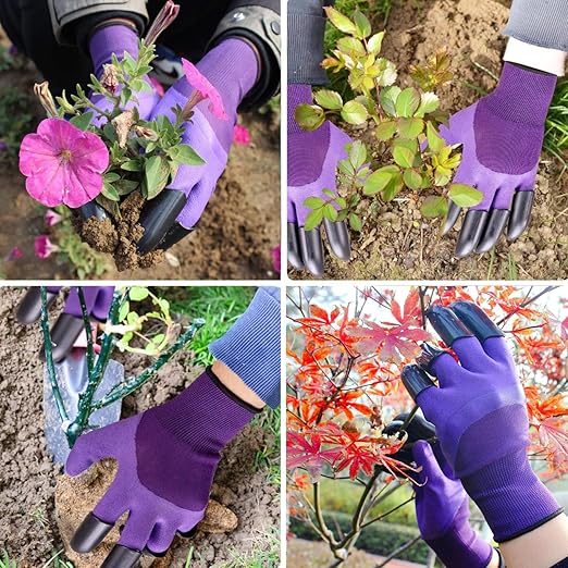 Garden Gloves with Claws, Breathable Gardening Work Gloves for Digging, Claw Gardening Gloves for Planting, Anti-Puncture Garden Gloves Best Gifts for Gardeners(1Purple).