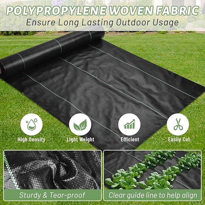6ftx300ft Weed Barrier Landscape Fabric Heavy Duty, Woven Weed Control Cloth, Woven Geotextile Fabric for Underlayment, Commercial Driveway Weed Block Cover Mat,with 1 Pair of Gloves