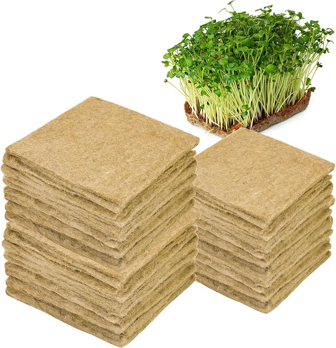 32 PCS Microgreen Mats, 5" X 5" Plant Grow Mat Hydroponic Grow Pads Microgreens Sprouting Mats Microgreens Kit for 1020 Germination Trays Wheatgrass Sprouts