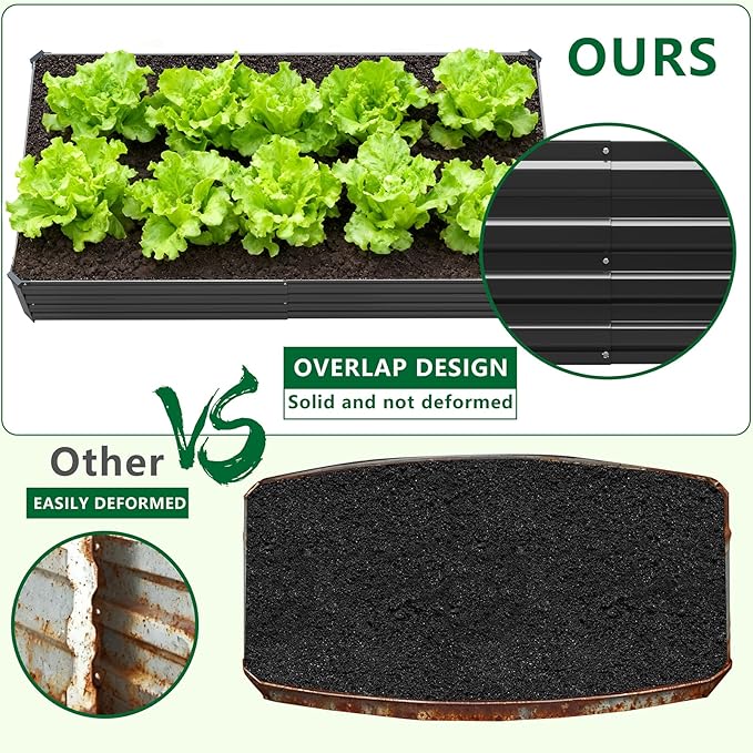 3 Pack 6x3x1FT Galvanized Raised Garden Bed Kit, Outdoor Metal Planter Box for Vegetables, Bottomless Rectangular Gardening Bed with Support Rods, Tool-Free Assembly, Black