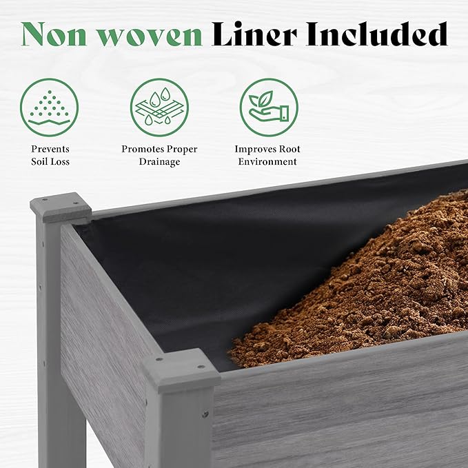 AMERLIFE Raised Garden Bed, 72x24x30 Inches Elevated Wood Planter Box with Bed Liner, Legs, Divider, Drainage Holes, Stand for Backyard, Patio, 300 Lb Capacity - Grey