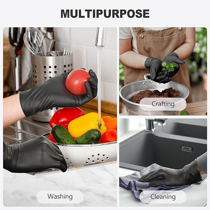 SWIFTLITE Black Vinyl Gloves, Food Grade Gloves Disposable Latex Free & Powder Free, Guantes for Cleaning Cooking Food Prep