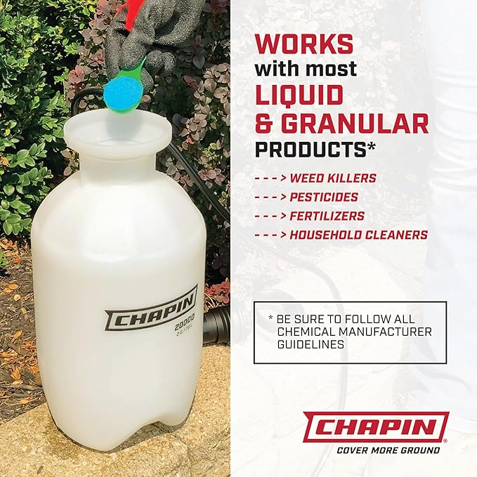 Chapin 20004 Pump Sprayer, 1-Gallon SureSpray Translucent Tank with an Easy Fill Funnel-Top Opening, Adjustable Cone Nozzle & 34" Long Reach Hose, Used for Fertilizer, Pesticides, Weeds & Pests