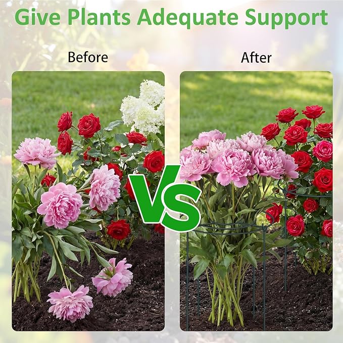 Pelopy 4 Pack 15.7" D x 23.6" H Large Peony Cages and Supports Heavy Duty Metal Plant Support Stakes Flower Support Hoops Rings for Outdoor Garden Rose Tomato, Hydrangea, Peonies, Sage, Cucumbers