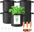 5-Pack 5 Gallon Grow Bags for Potato Tomatoes Vegetables, 5 Pack Terracotta Plant Self-Watering Stakes Spike for Outdoor Indoor Plants, 300g Heavy Duty Thickened Nonwoven Fabric Cloth Pot Planting Bag