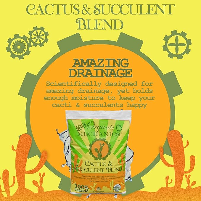 Organic Mechanics Cactus and Succulent Blend Potting Soil, 8 qt – Well-Drained Organic Mix – Enhances Plant and Root Growth with Biochar, Rice Hulls, and Worm Castings