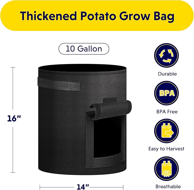 iPower 5 Pack 10 Gallon Potato Grow Bags with Flap, Garden Planting Nonwoven Fabric Pots with Reinforced Handle, Heavy Duty and Aeration Planter Pot for Tomato, Fruits, Vegetables and Flowers