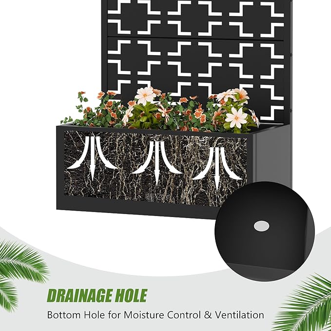 Casaphoria Metal Raised Garden Bed with Trellis, 59"x30"x12" Planter Box for Climbing Plants, Vegetables & Vines, Features Drainage Holes and Privacy Screen, Black-Square