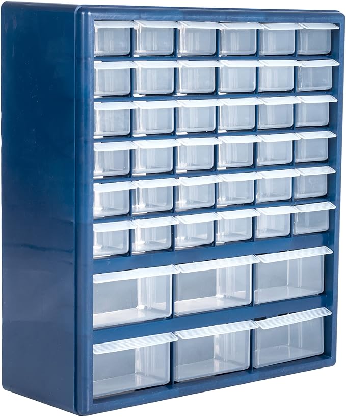 Plastic Storage Drawers – 42 Compartment Organizer – Desktop or Wall Mount Container for Hardware, Parts, Crafts, Beads, or Tools by Stalwart, 10 Targets