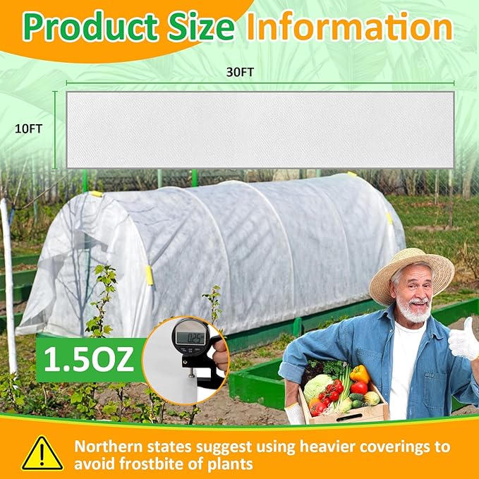 White Plant Covers Freeze Protection, 10 x 30 ft - 1.5 oz/yd² Frost Cloths for Outdoor Plants, Tree Covers Freeze Protection, Winter Garden Blanket, Sun Cover for Plants for Greenhouse, Vegetables