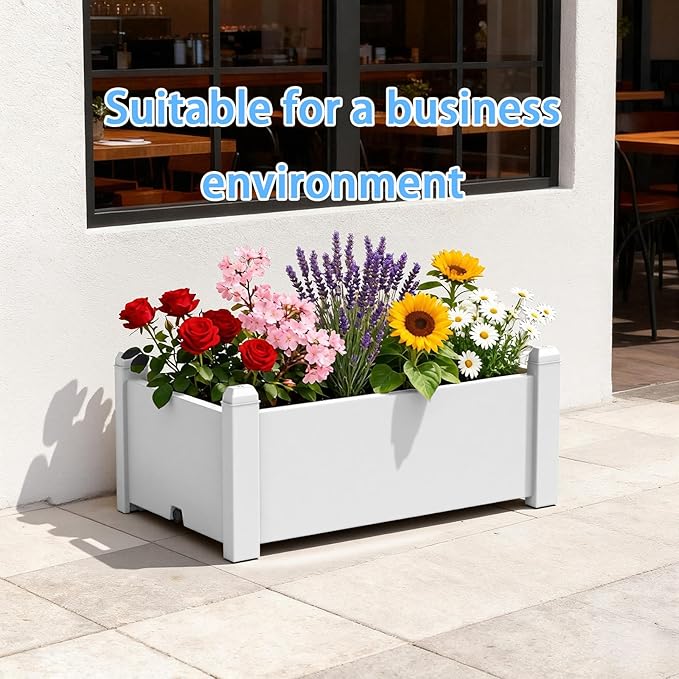 EasyUp Horticulture Garden Bed with Drainage Plug, Divisible Resin Planter Box for Backyard, Patio, Balcony, with 4 Legs(Ashen,30.04 * 17.72 * 12.6)