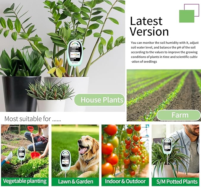 HSLGOVE Soil Test Kit, 2-in-1 Soil Moisture Meter/Soil PH Meter, Dual Screen Soil Tester, Soil Moisture Meter for Plants Watering/Gardening for Lawn,Farm Indoor&Outdoor Use-Mint Green