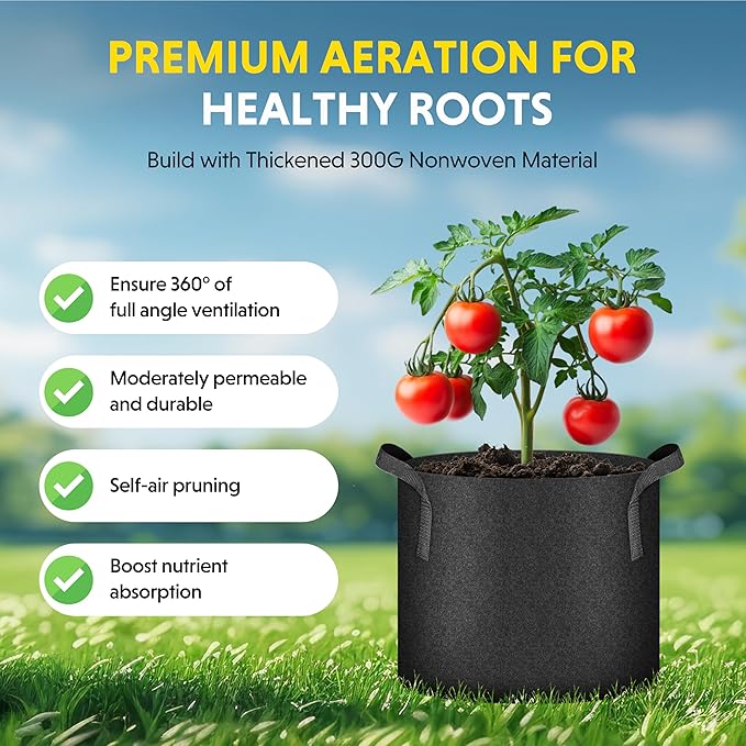 iPower 10 Pack 10 Gallon Grow Bags 300G Thickened Sturdy Plant Fabric Pots with 10 Labels and Handles, Aeration Garden Cloth Planter Bag for Outdoor Fruits, Vegetables and Flowers