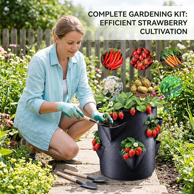 6-Piece Strawberry Planting Kit with Tool Set and Watering Devices, Potato Grow Bags,Potato Growing Containers for Garden Planting, Potato Bags for Growing Potatoes and Plant Cultivation