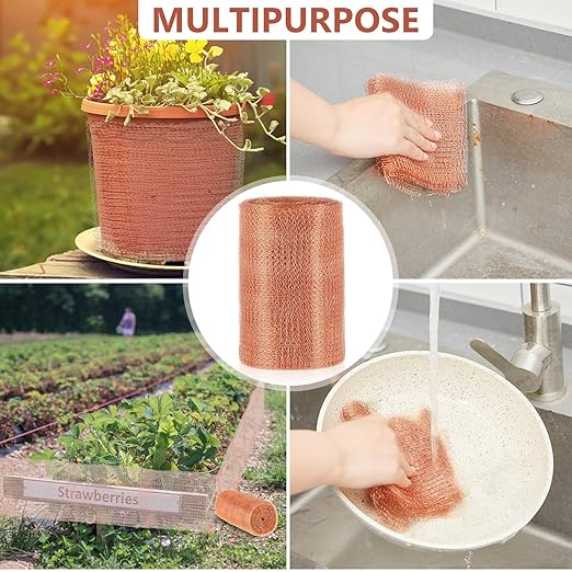 Gisafai 8" x 100 ft Copper Mesh Rodent Control Copper Wool for Slugs Rustproof DIY Hole Filler Pure Wire Mesh for Bat Snail Bird Pest Rodent Control Gap Blocker Fill Fabric Hole Blocking Gardening