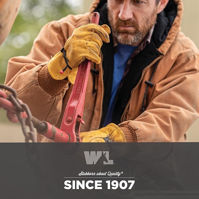 Wells Lamont Leather Work Gloves for Men – Heavy Duty, Cowhide, Abrasion & Puncture Resistant – Adjustable Wrist, Gunn Cut Design, Ideal for Ranching, Farming, Construction - Saddletan - L