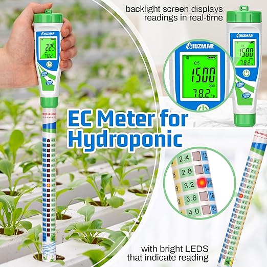 UIUZMAR Digital Conductivity Tester (EC, ppm 500, ppm700, CF) PPM and EC Meter Truncheon Nutrient Meter with Light Indicator for Hydroponics Gardening, Hydroponics Growing Tent and Reservoir