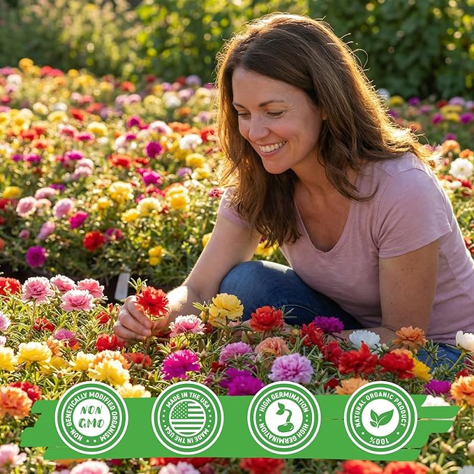 Moss Rose Seeds for Planting, 24,000+ Annual Flower for Ground Cover Flower Seeds, Heirloom Variety, Easy to Grow, Portulaca Seeds to Plant Outdoors Garden Containers