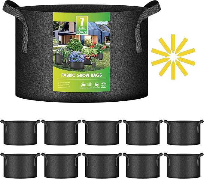 iPower 10 Pack 7 Gallon Grow Bags, Garden Planting Nonwoven Fabric Pots with Reinforced Handle, Heavy Duty and Aeration Planter Pot for Tomato, Fruits, Vegetables and Flowers
