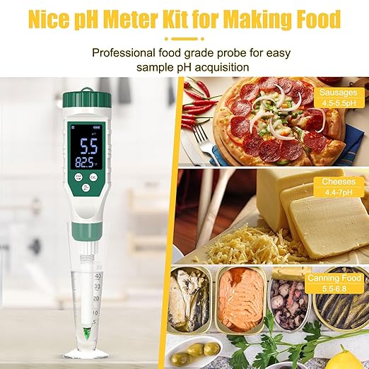 Digital pH Meter for Food, Food pH Tester with High Accuracy pH Probe for Sourdough and Bread, Food pH Meter for Canning, Meat, Cheese, Solid Samples and Water, 0.01 Resolution