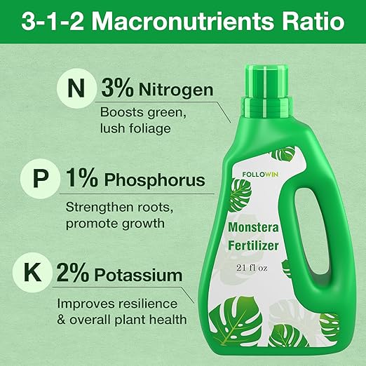 FOLLOWIN Monstera Fertilizer Liquid, 3-1-2 NPK Tropical Plant Food for Indoor Houseplants, Water Soluble Concentrated Formula with Micronutrients for Deliciosa Adansonii Albo Variegata, 21 fl oz