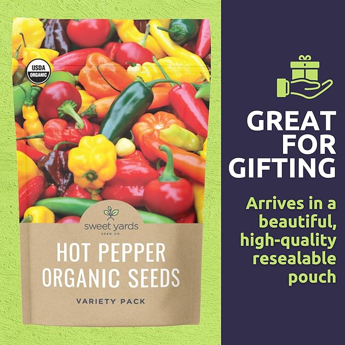 Organic Hot Pepper Seeds Variety Pack - 8 Individual Packs - 2026 Season - Habanero, Jalapeno, Cayenne, Anaheim and More! for Indoor & Outdoor Planting (Non-GMO, Certified Organic)