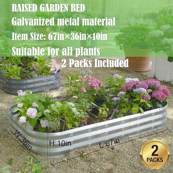 Galvanized Raised Garden Bed Kit, Large Metal Raised Garden Beds for Vegetables, Galvanized Planter Raised Garden Boxes Outdoor (2PCS)