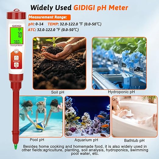 pH Meter for Food Fermentation, Digital pH Temp. Tester for Sourdough Bread Acidity Tester 5.5in pH Probe pH Tester for Cheese Hot Sauce Kombucha Wine Meat Saliva Cosmetic, 1 Replaceable Probe