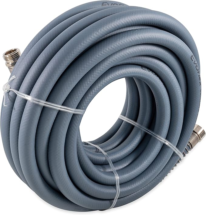 Camco EvoFlex 50-Ft Water Hose - RV Drinking Water Hose Contains No Lead, No BPA & No Phthalate - Flexible Design w/Stainless Steel Strain Relief Ends - 5/8” Inside Diameter, Slate (22584)