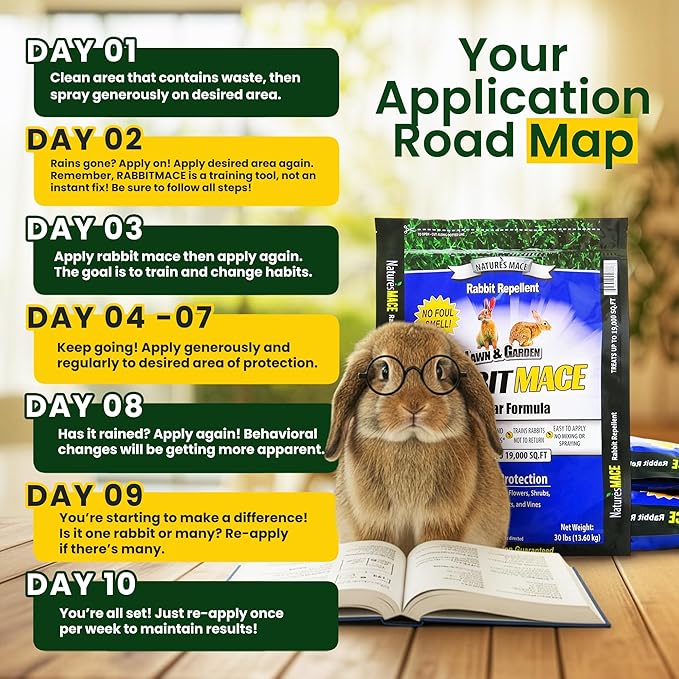 Nature's MACE Rabbit MACE Granules, Rabbit Repellent for Gardens, Lawns, Farms & Landscapes, Treats 57,000 sq ft, Granular Deterrent, 90 Pounds, All-Season Use, Safe for Pets, Children, and Plants