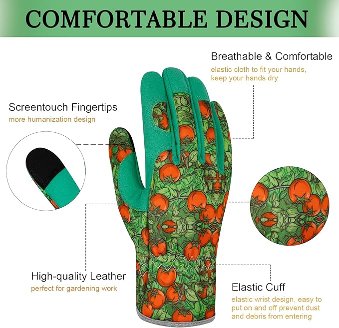 Leather Gardening Gloves for Women Thorn Proof Garden Gloves Touch Screen Working Gloves Gifts,M