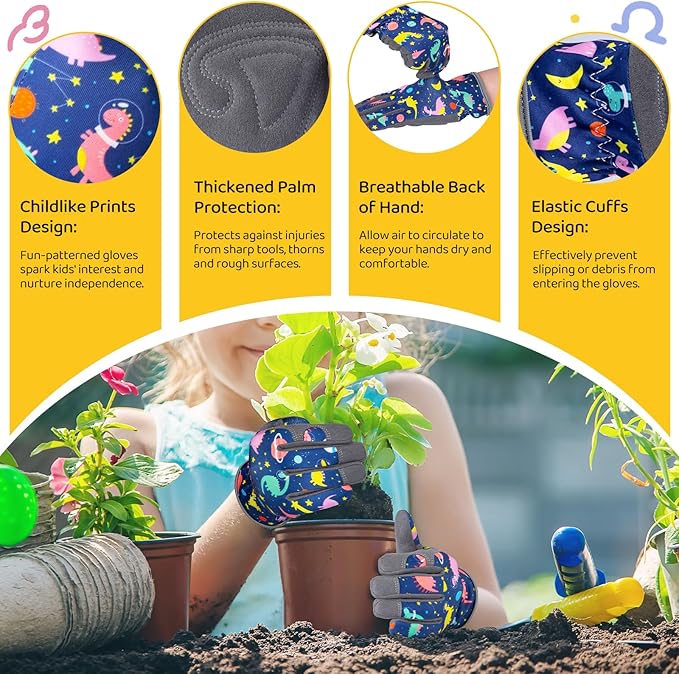 Gardening Gloves for Kids Ages 3-5, Breathable Soft Safety Garden Yard Work Gloves for Children Leather Thorn Proof for Playing, Digging, Planting,Pruning