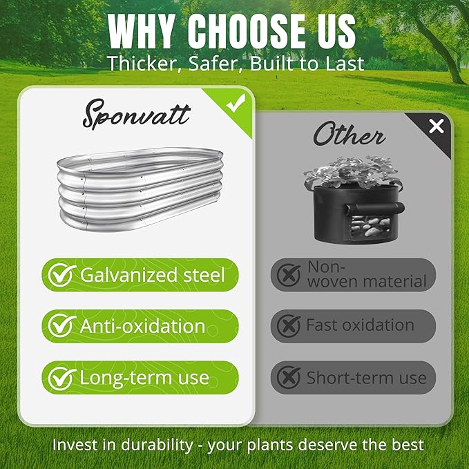 Sponvatt Raised Garden Bed - Outdoor Galvanized Raised Garden Bed Planter Boxes, Large Oval Metal for Gardening Planter Box Kit,Suitable for Vegetables,Herbs, and Flowers Silver (8x4x1 Ft)